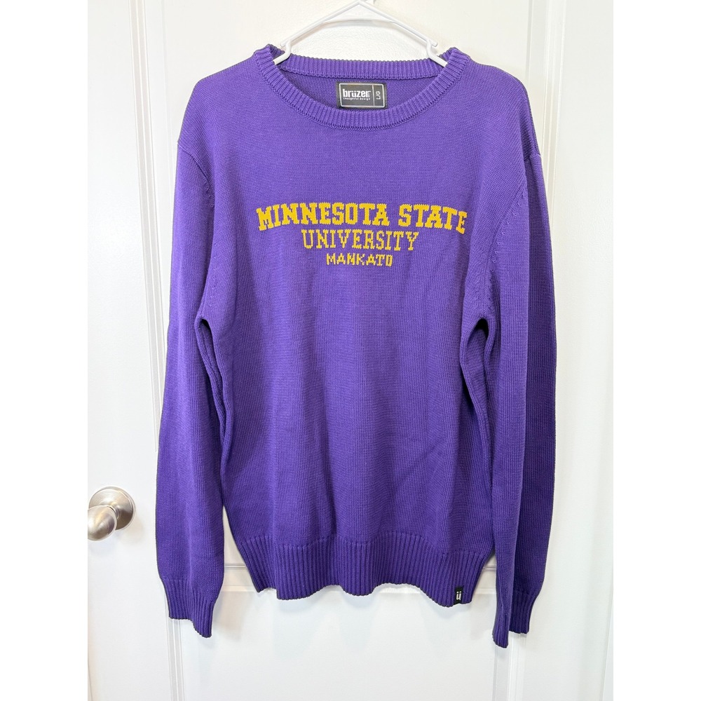 Bruzer Minnesota State University Mankato Purple Cotton Knit Sweater Mens Large